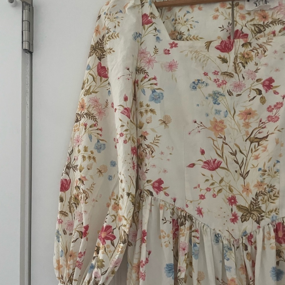 Meadows Marigold Maxi Dress Meadow Flowers Cream Cotton Poplin Cottagecore 2 - Picture 11 of 13